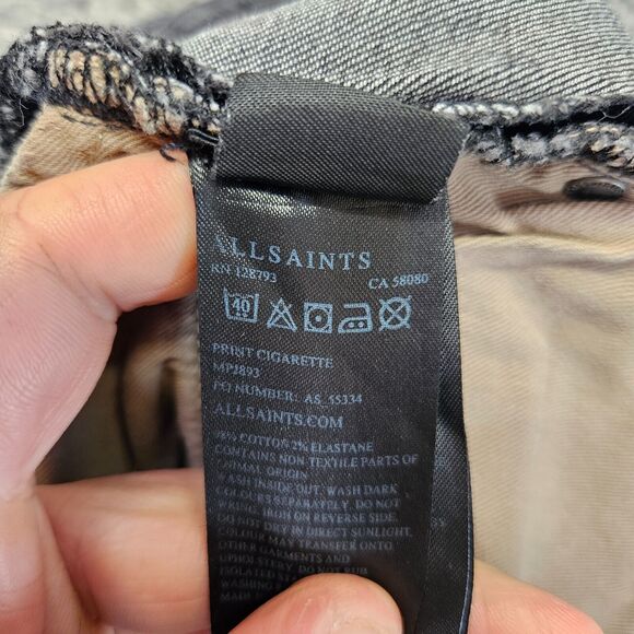 Allsaints Cigarette Jeans Womens‎ Size 28 Black Denim Skinny Button Fly - Picture 9 of 11